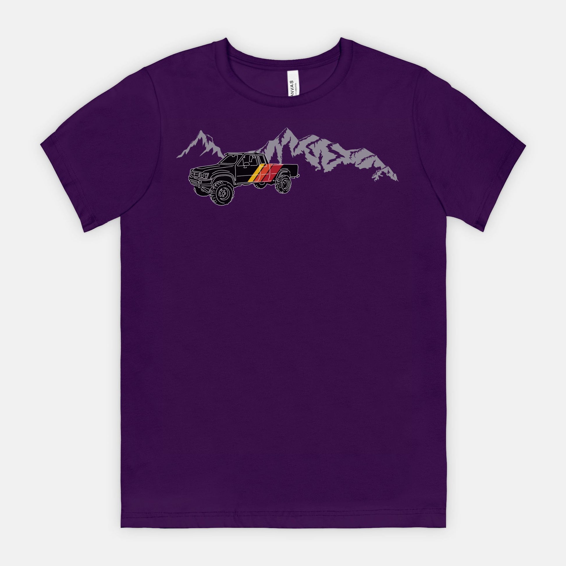Red-Rock-Chaos-retro-toyota-truck-with-mountains-tee-Team-Purple