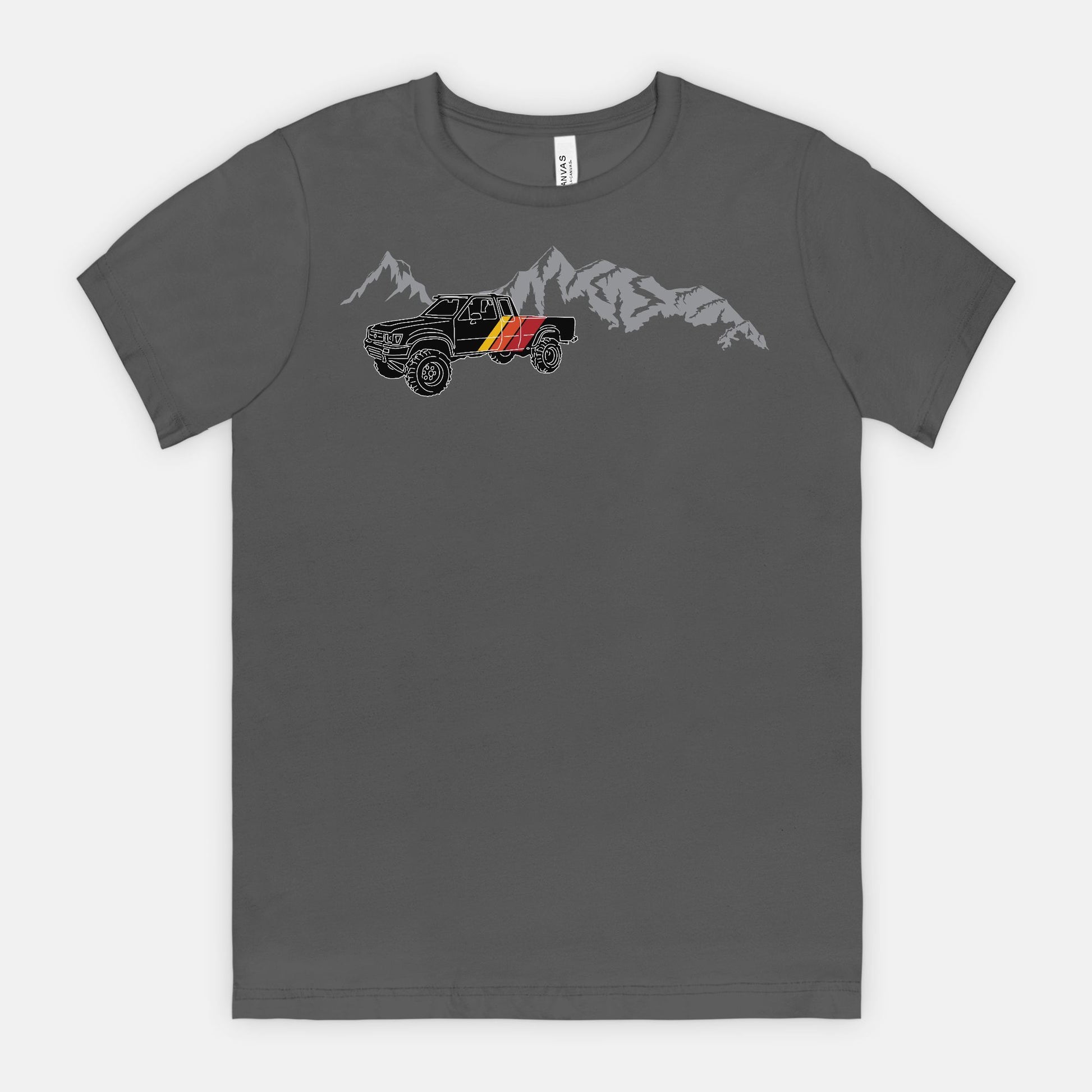 Retro Black Toyota Truck with Mountains