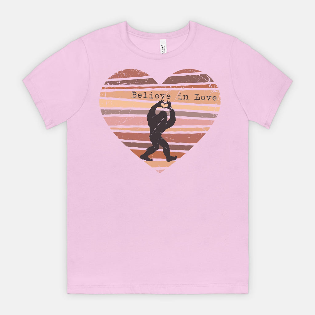 Believe in Love Bigfoot Heart Shirt