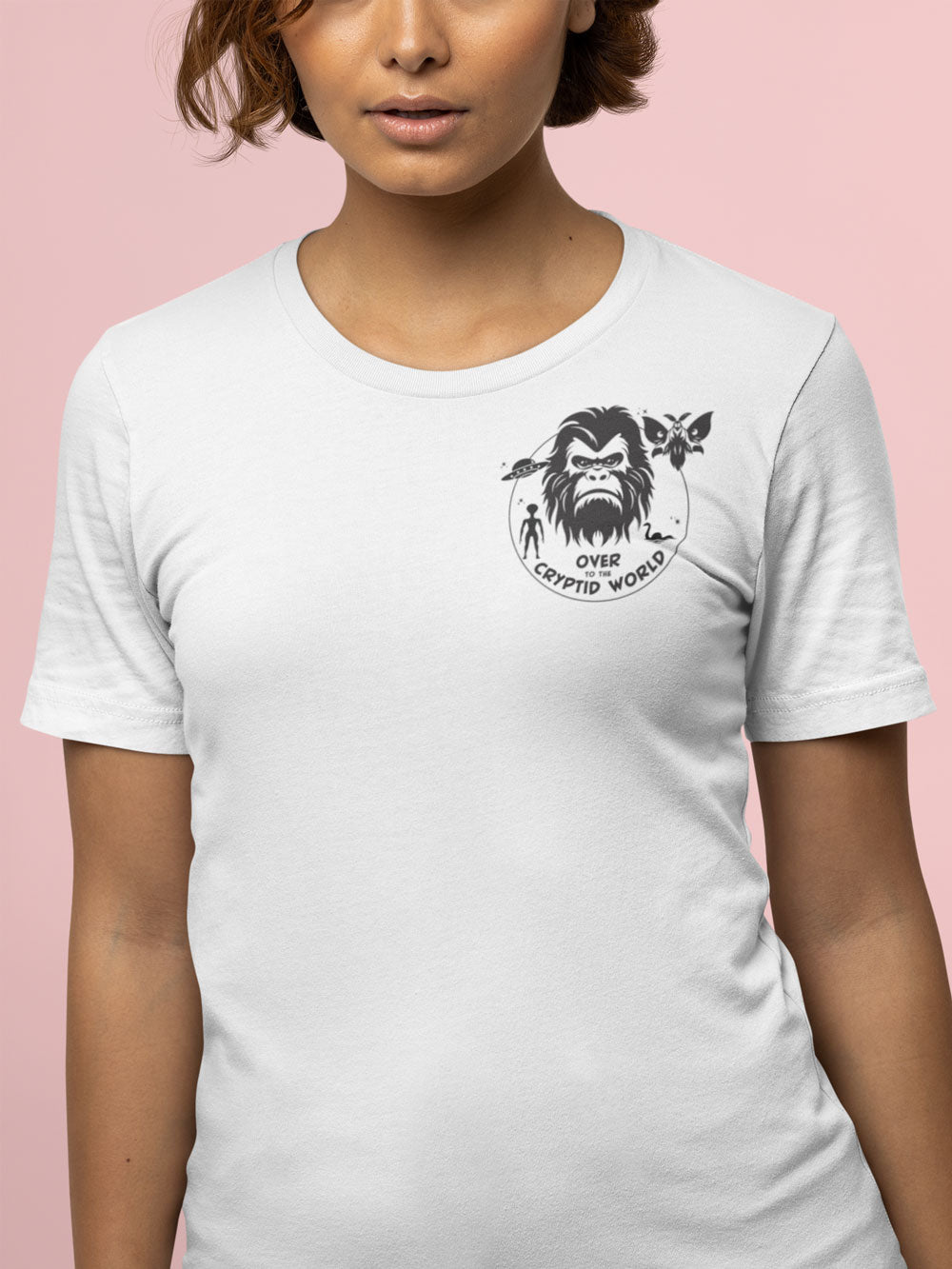 Small Over to the Cryptid World Bigfoot UFO Mothman Nessie Alien Shirt