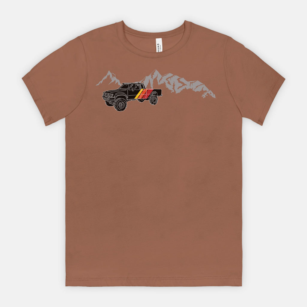Retro Black Toyota Truck with Mountains