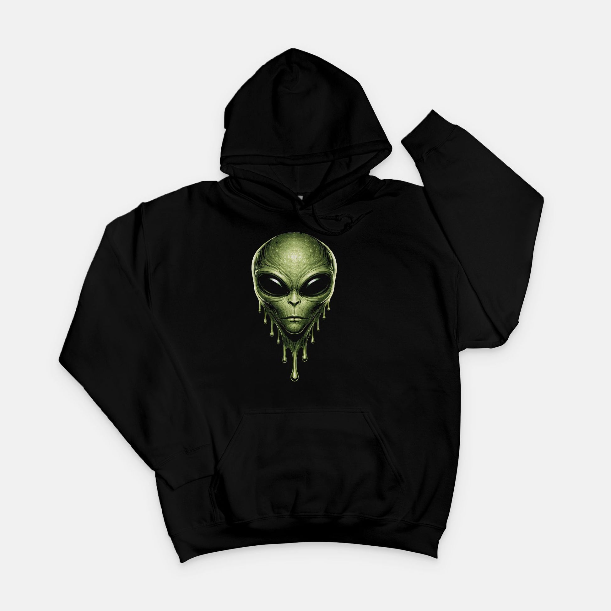 Green Dripping Alien Hoodie Sci Fi Graphic Black Sweatshirt Unisex