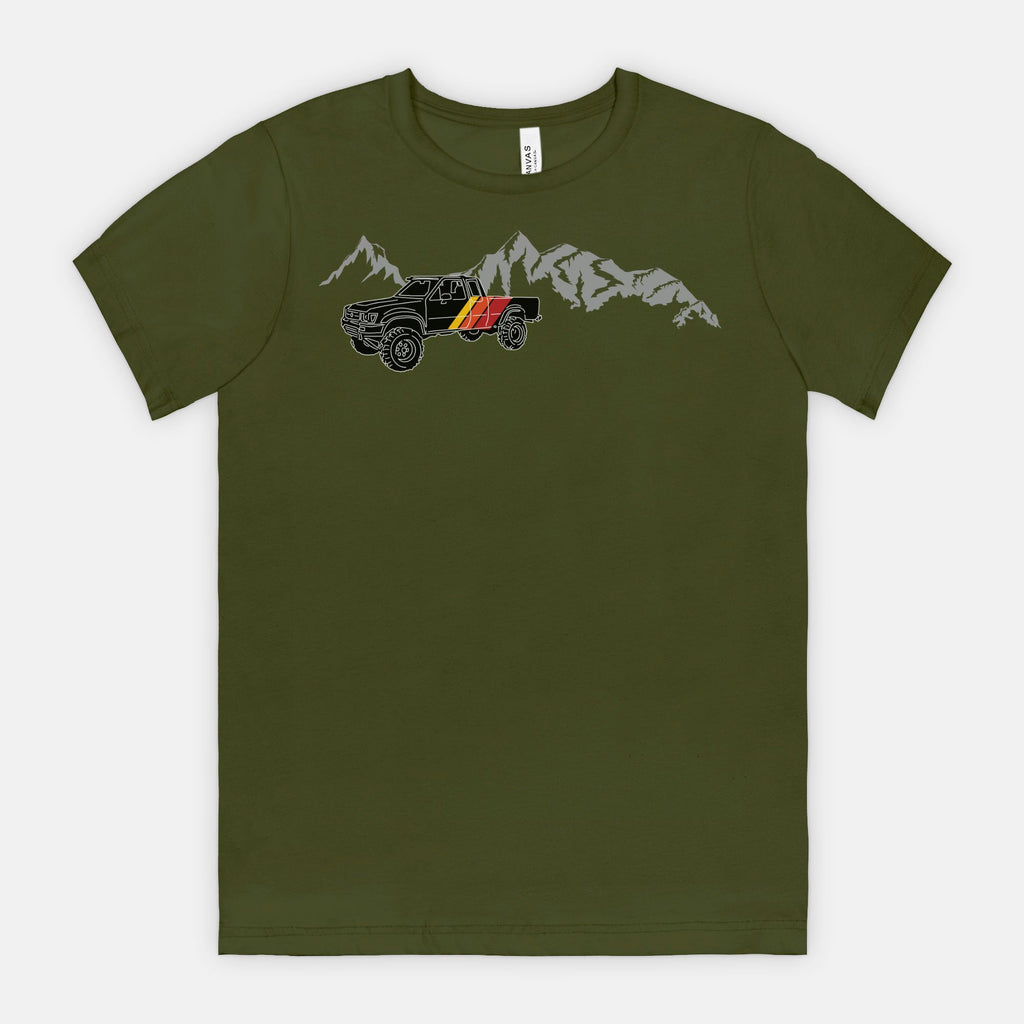 Retro Black Toyota Truck with Mountains