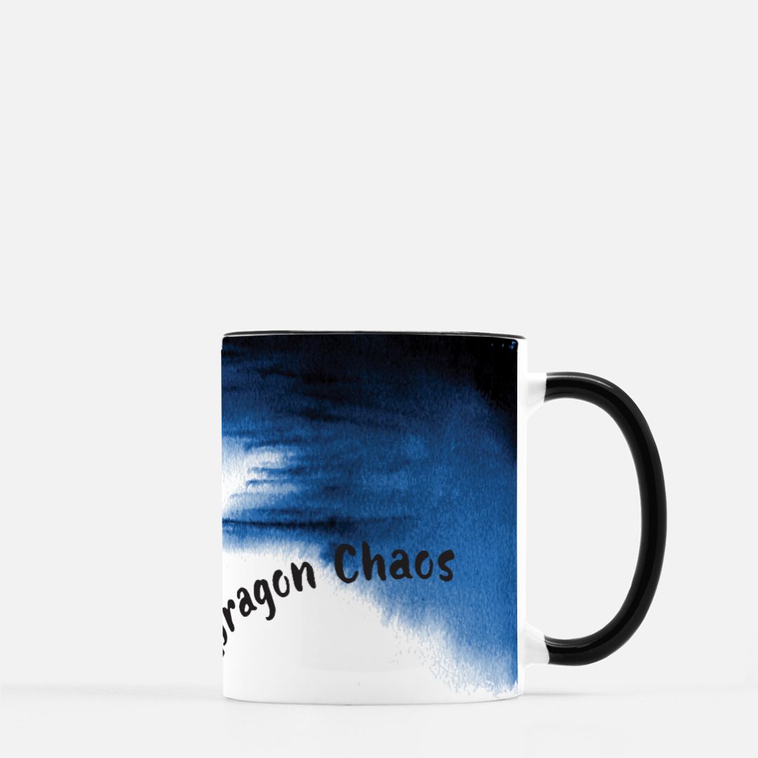 Chaos Dragon Coffee Mug – Ink Brush Dragon Art – Black Accent