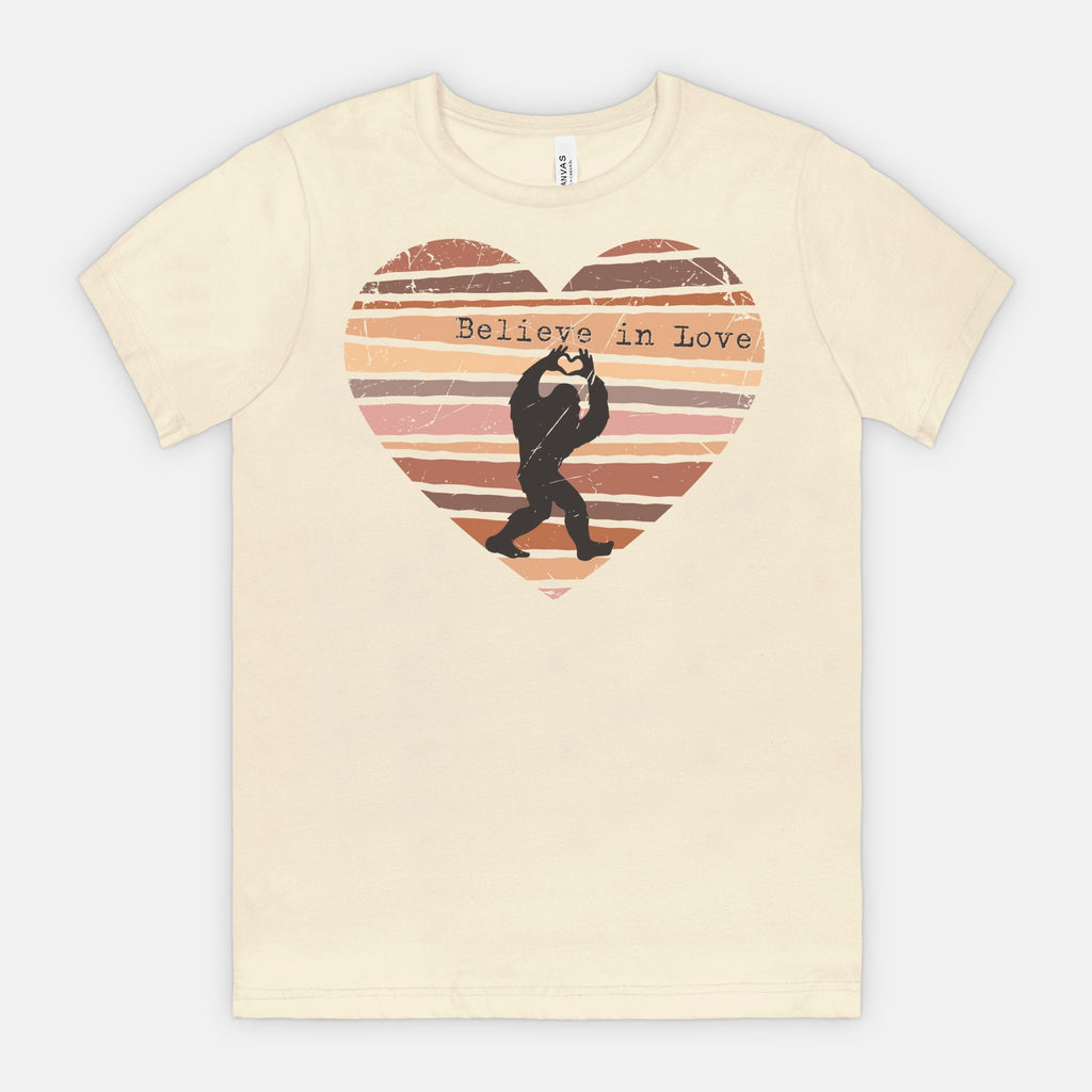 Believe in Love Bigfoot Heart Shirt