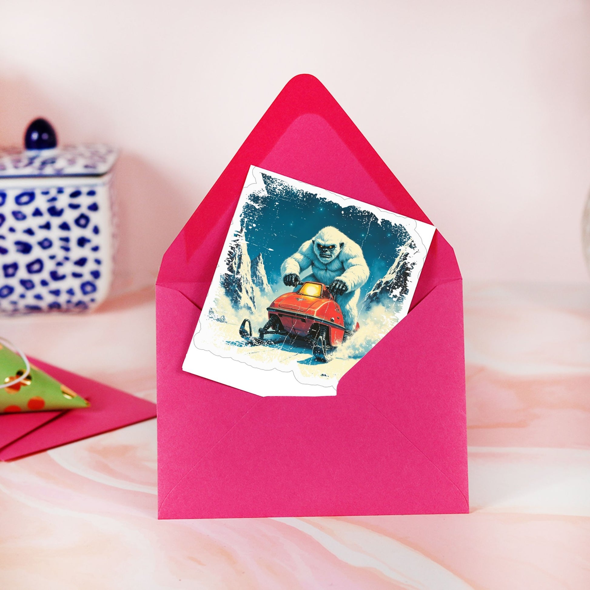 Yeti on Snowmobile Kiss Cut Stickers - 6" x 6"