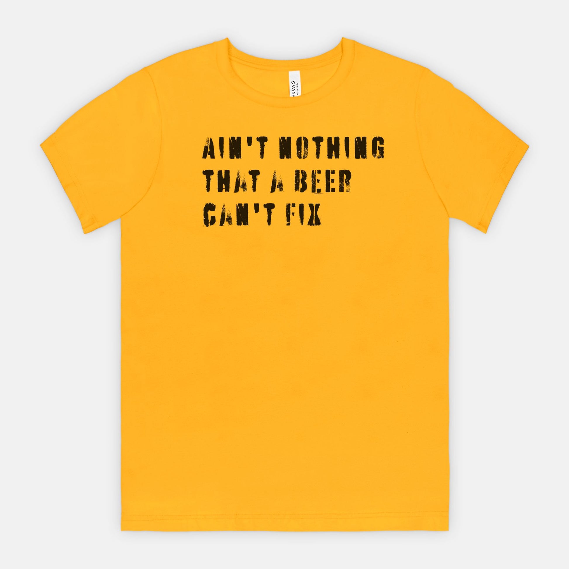 red-rock-chaos-aint-nothing-that-a-beer-cant-fix-tee-black-text-bella-canvas-3001-gold