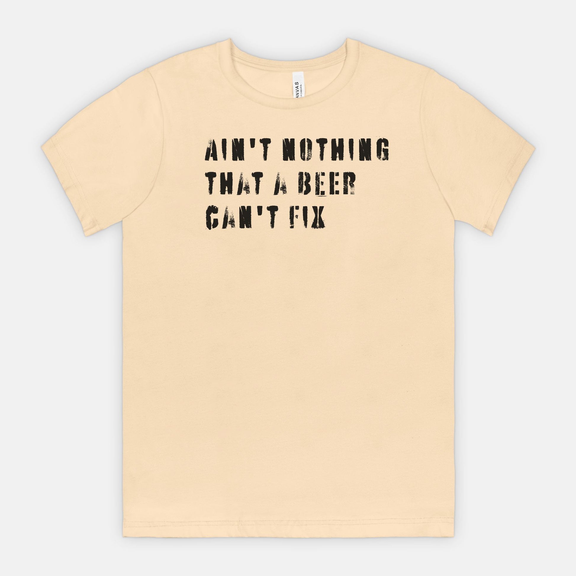 red-rock-chaos-aint-nothing-that-a-beer-cant-fix-tee-black-text-bella-canvas-3001-soft-cream