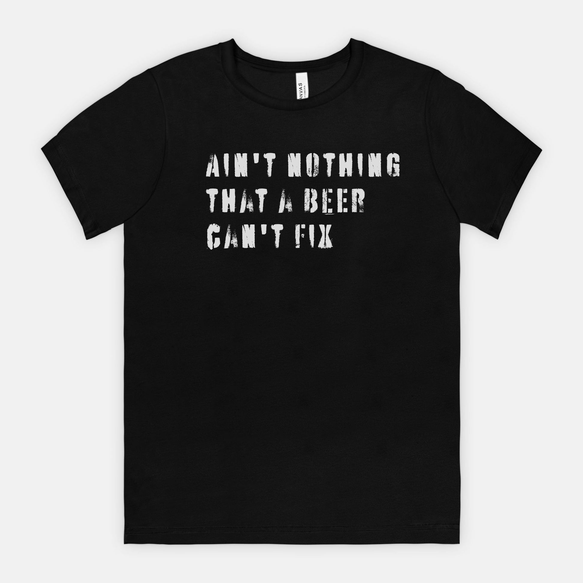 red-rock-chaos-aint-nothing-that-a-beer-cant-fix-tee-white-text-bella-canvas-3001-black