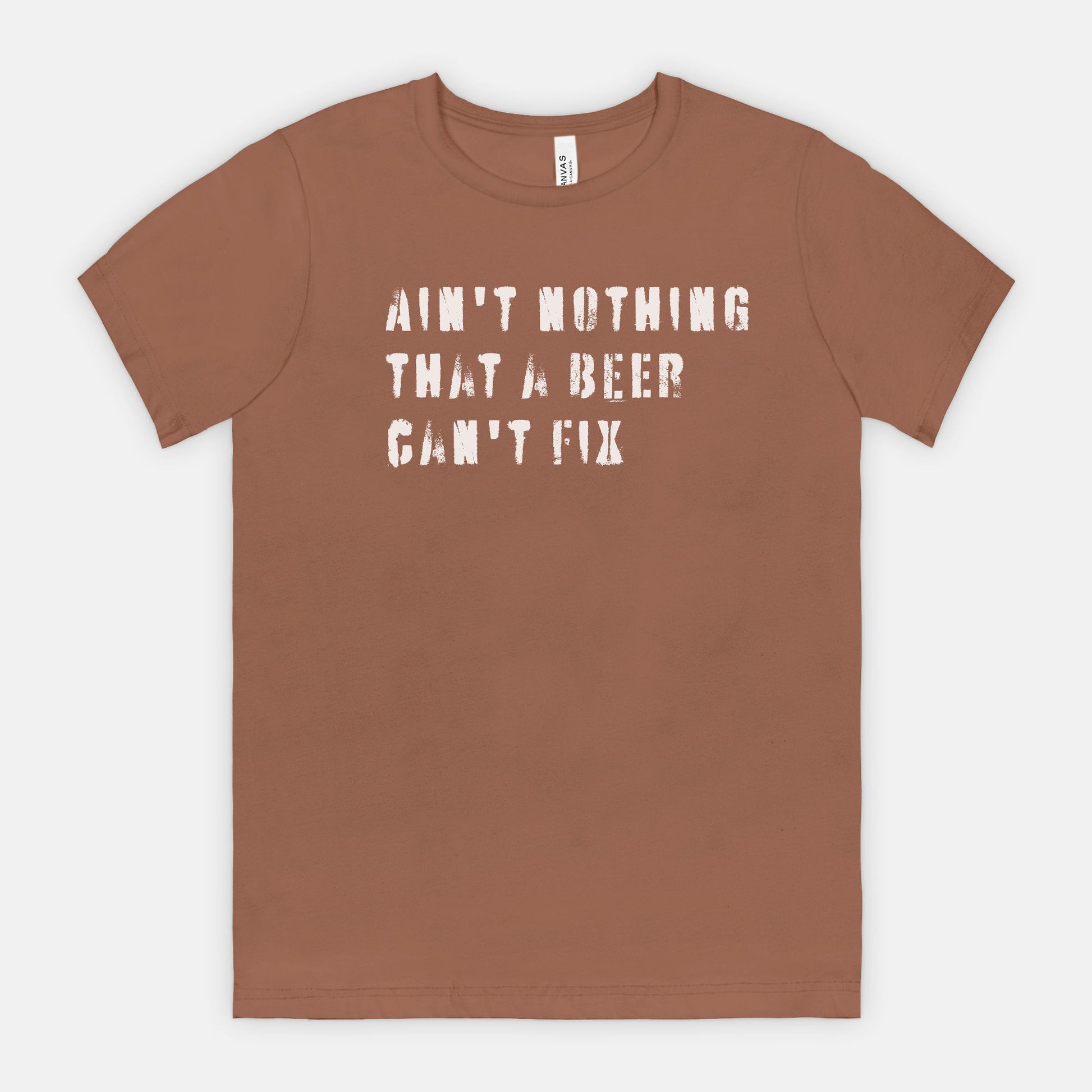 red-rock-chaos-aint-nothing-that-a-beer-cant-fix-tee-white-text-bella-canvas-3001-toast