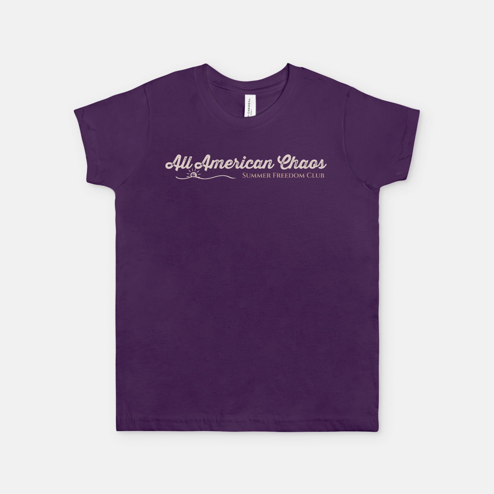 Shop the All American Chaos Summer Freedom Club youth patriotic T-shirt from Red Rock Chaos featuring retro Americana summer style and vintage-inspired graphics.