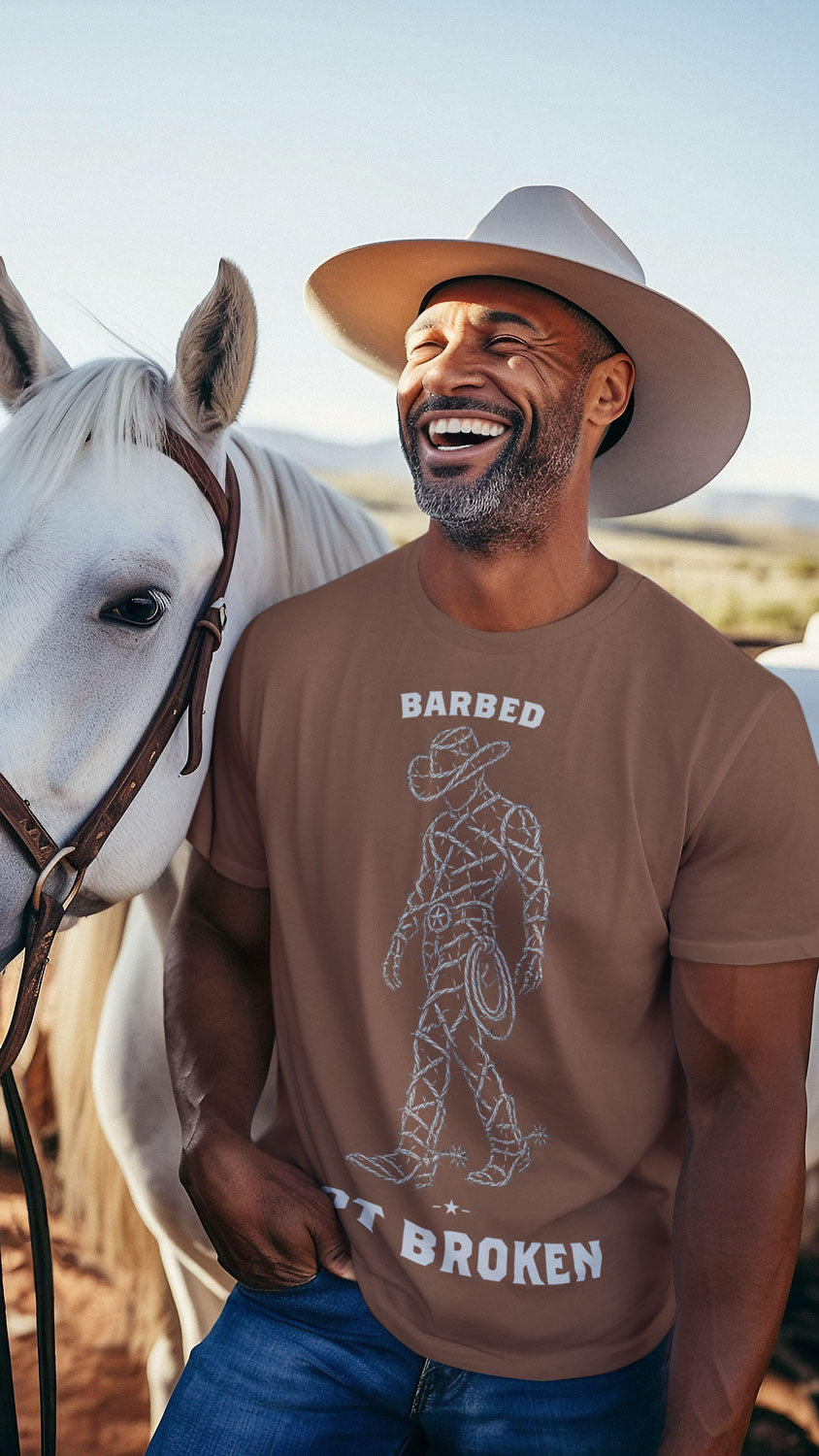 red-rock-chaos-barbed-not-broken-cowboy-shirt-Model-Chestnut