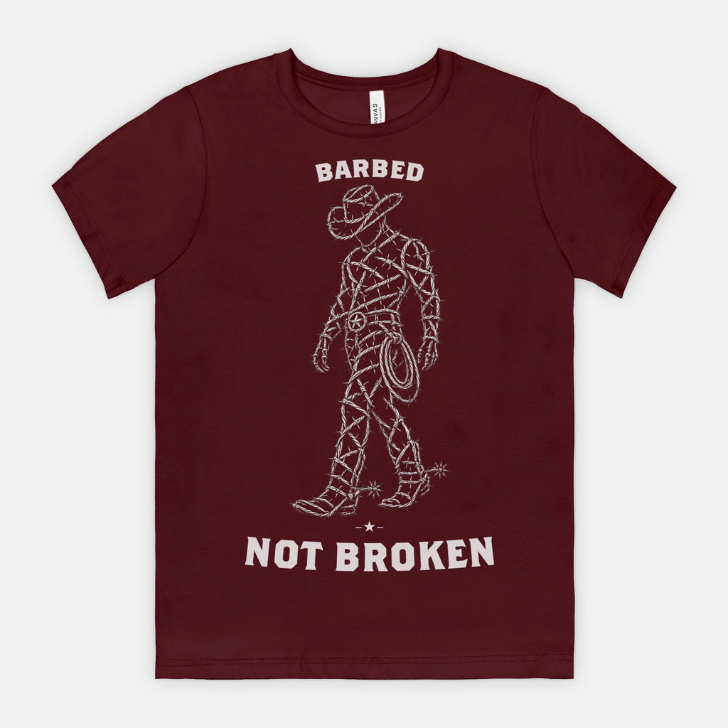 red-rock-chaos-barbed-not-broken-cowboy-shirt-Maroon