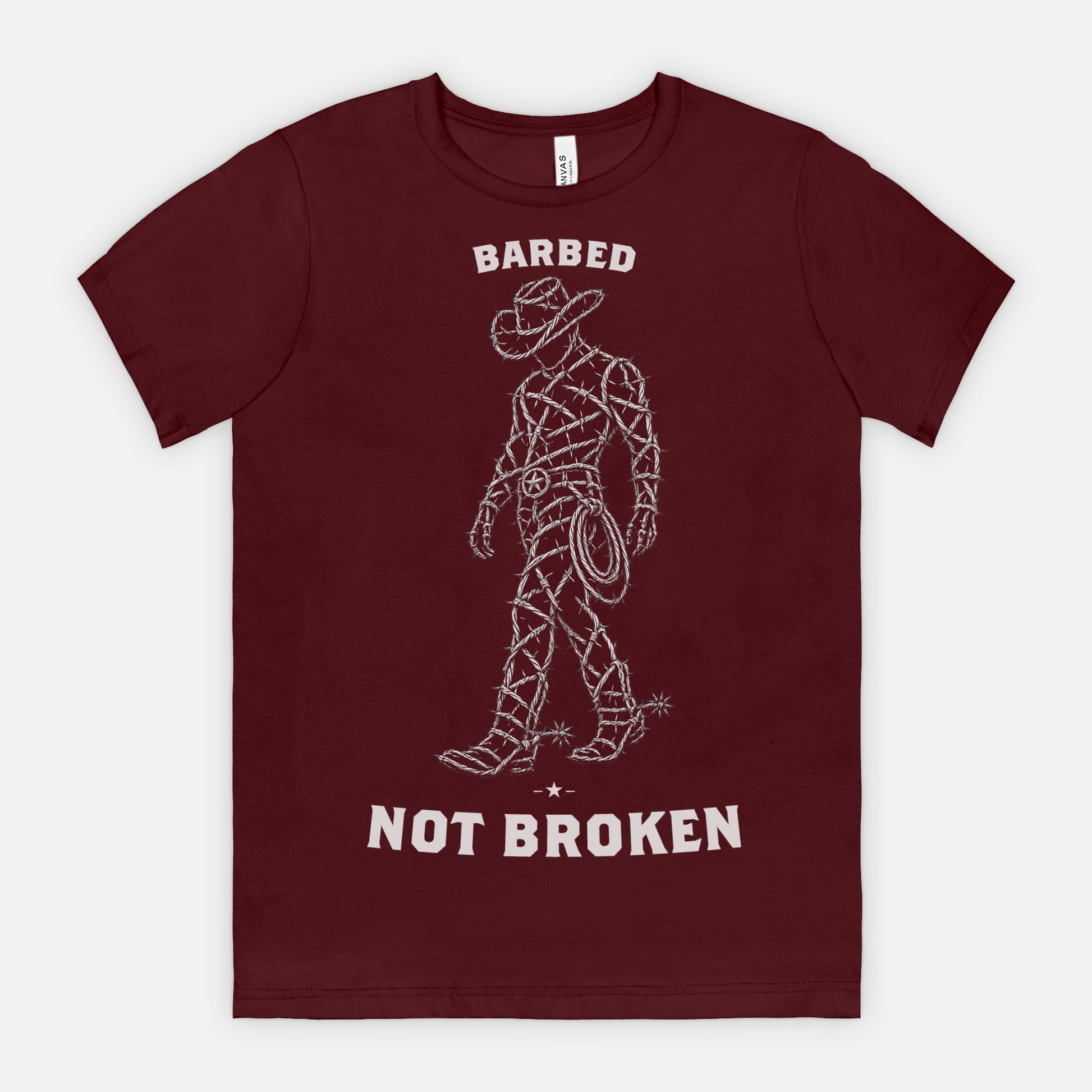 red-rock-chaos-barbed-not-broken-cowboy-shirt-Maroon