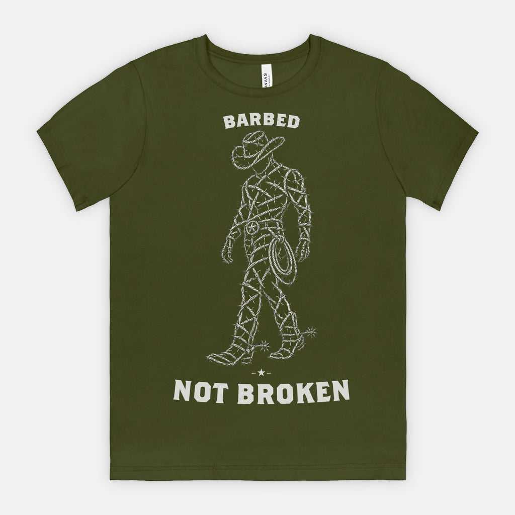 red-rock-chaos-barbed-not-broken-cowboy-shirt-Olive