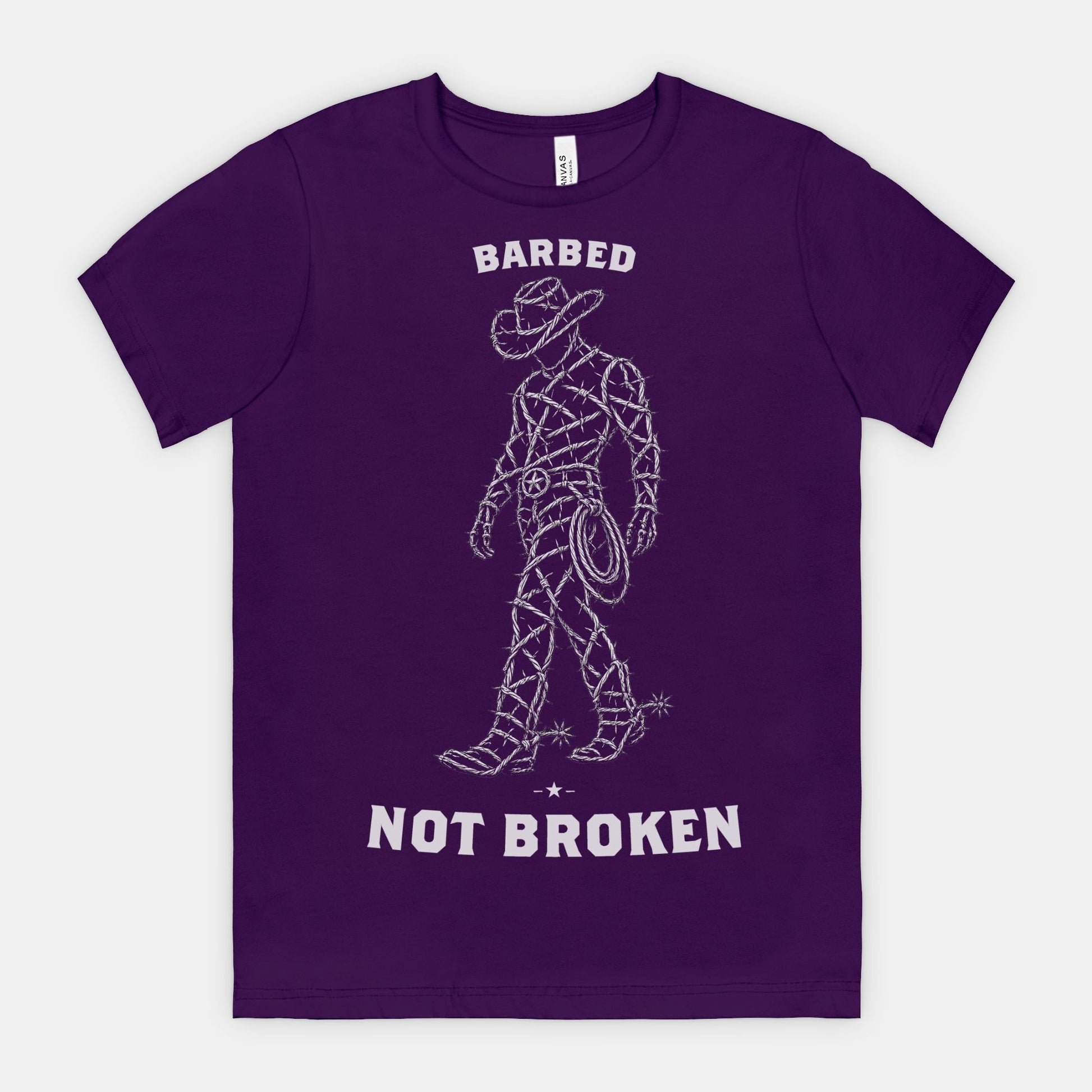 red-rock-chaos-barbed-not-broken-cowboy-shirt-Team-Purple