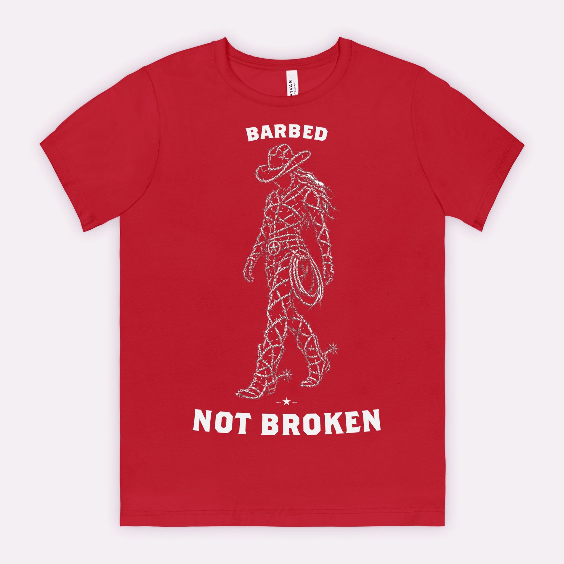 red-rock-chaos-barbed-not-broken-cowgirl-shirt-Canvas-Red
