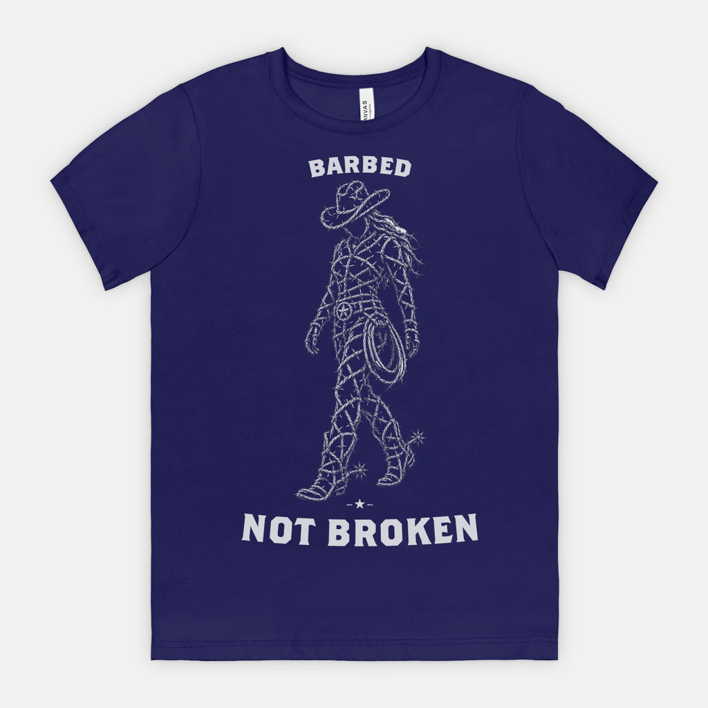 red-rock-chaos-barbed-not-broken-cowgirl-shirt-Team-Navy