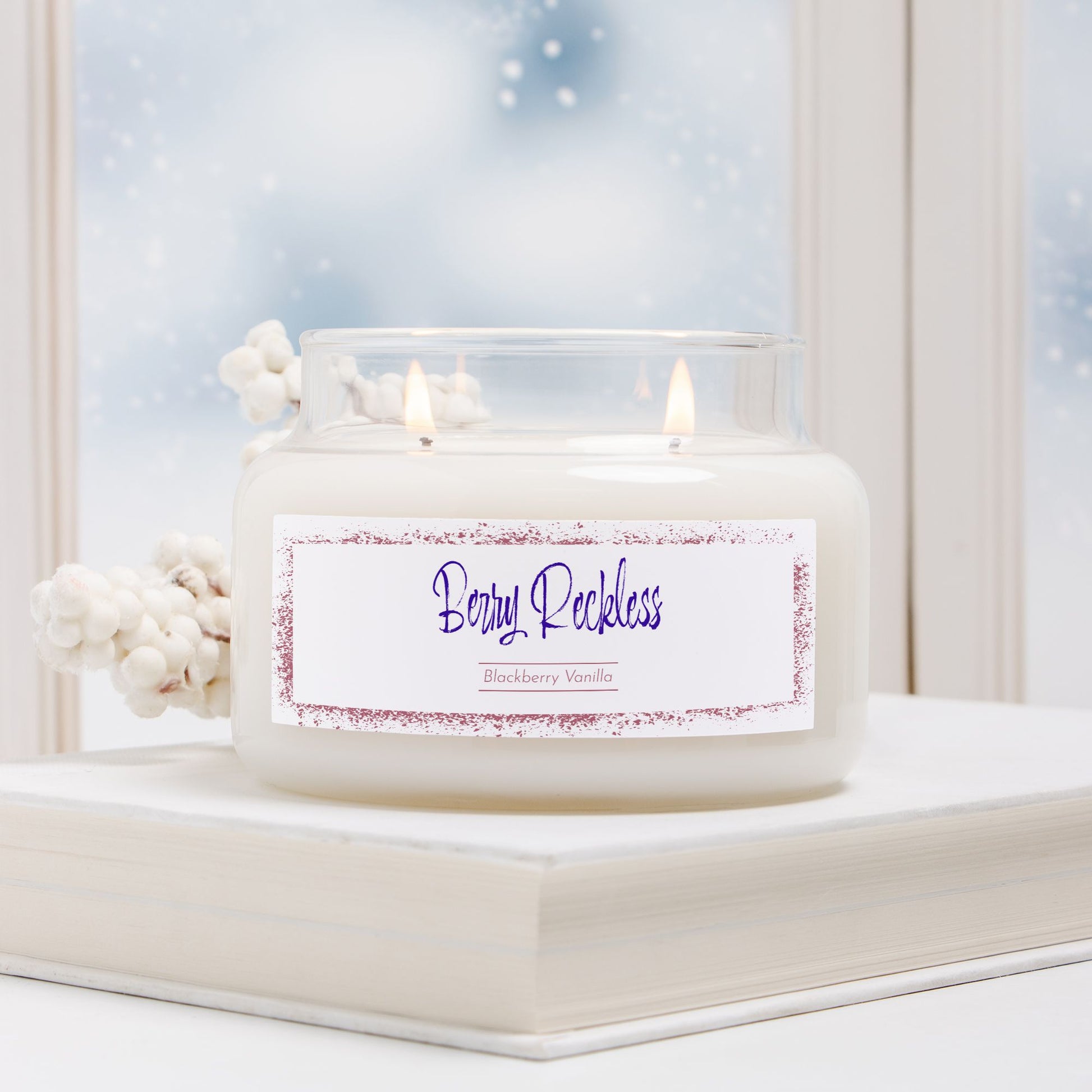 Berry Reckless – Blackberry Vanilla soy candle, 50-hour burn. Hand-poured USA chaos candle in glass jar with gold lid, designed by Red Rock Chaos.
