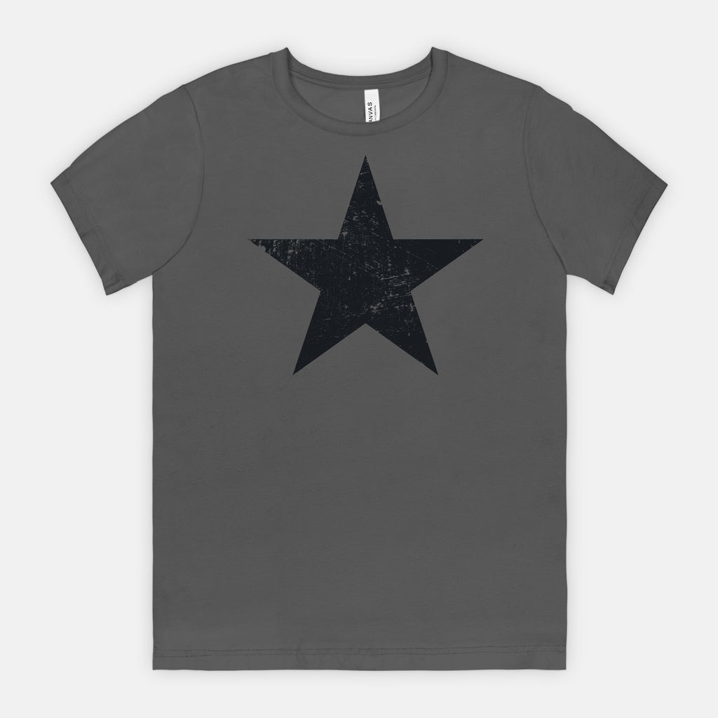 Asphalt Bella Canvas 3001 T-shirt black distressed star tee designed by Red Rock Chaos.
