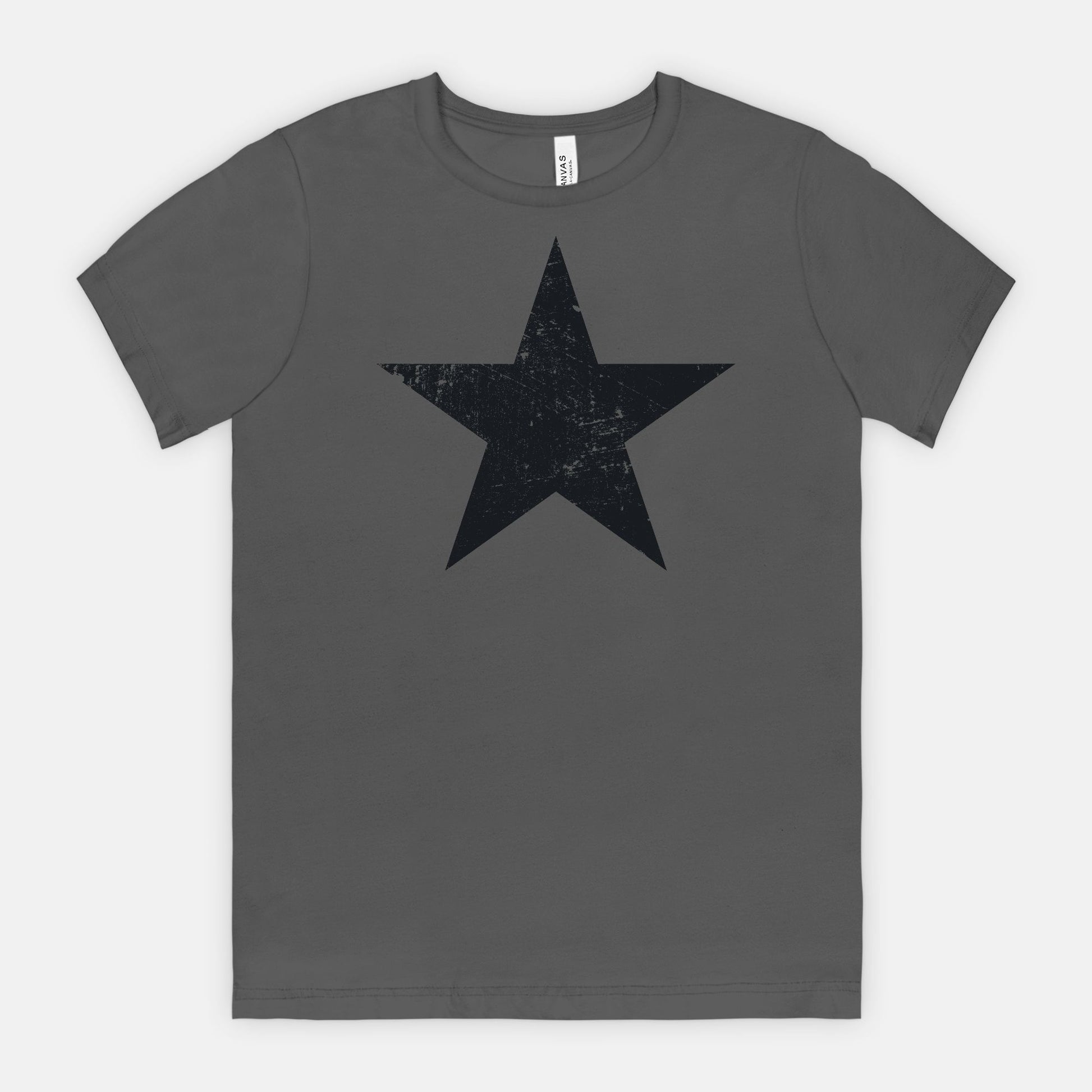 Asphalt Bella Canvas 3001 T-shirt black distressed star tee designed by Red Rock Chaos.