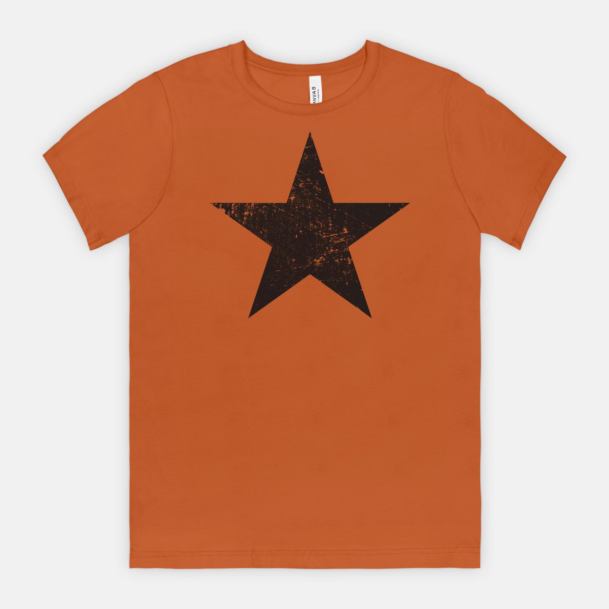 Autumn Bella Canvas 3001 T-shirt black distressed star tee designed by Red Rock Chaos.