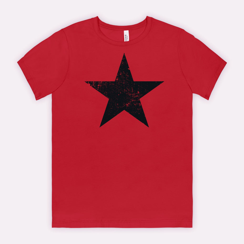 Canvas Red Bella Canvas 3001 T-shirt black distressed star tee designed by Red Rock Chaos.