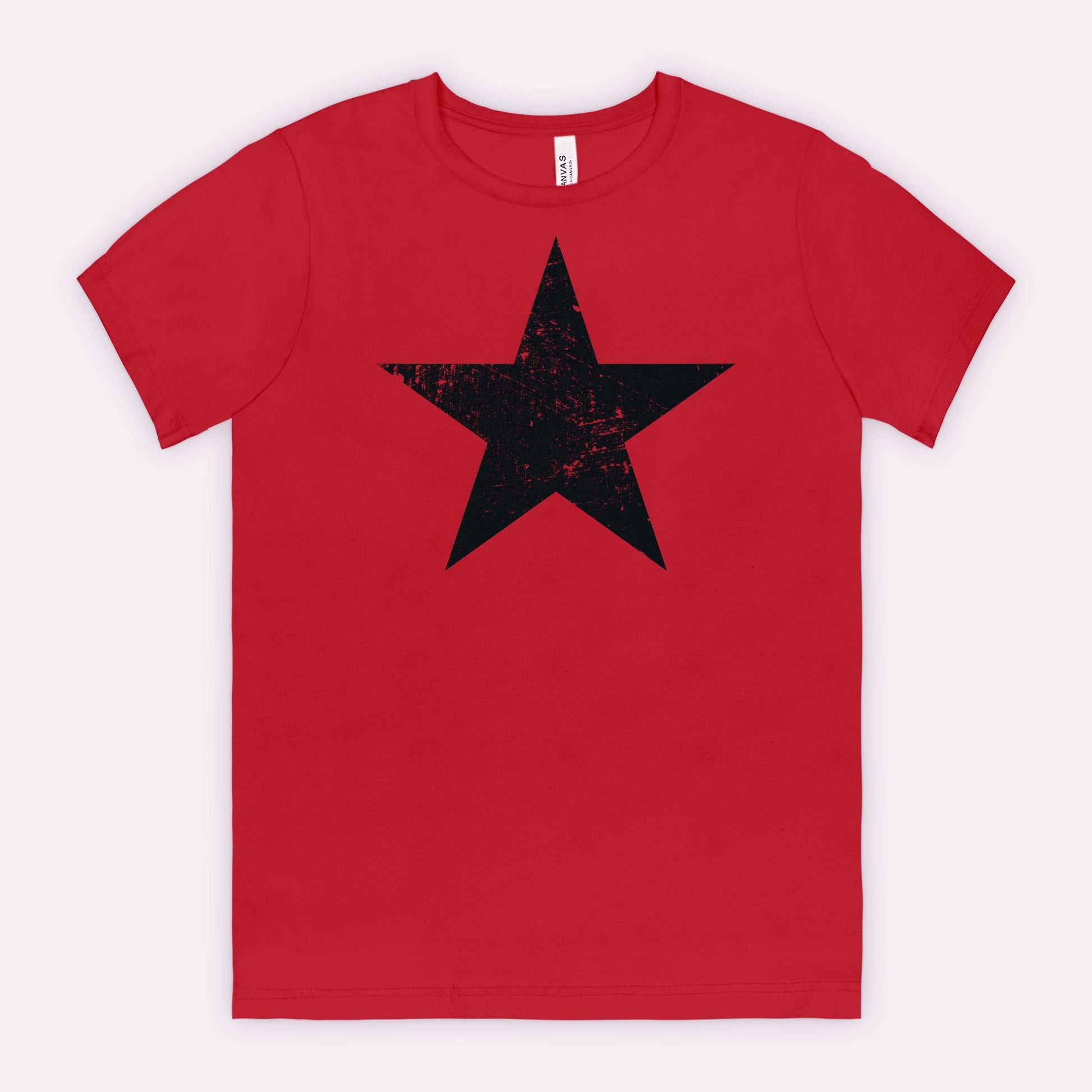 Canvas Red Bella Canvas 3001 T-shirt black distressed star tee designed by Red Rock Chaos.