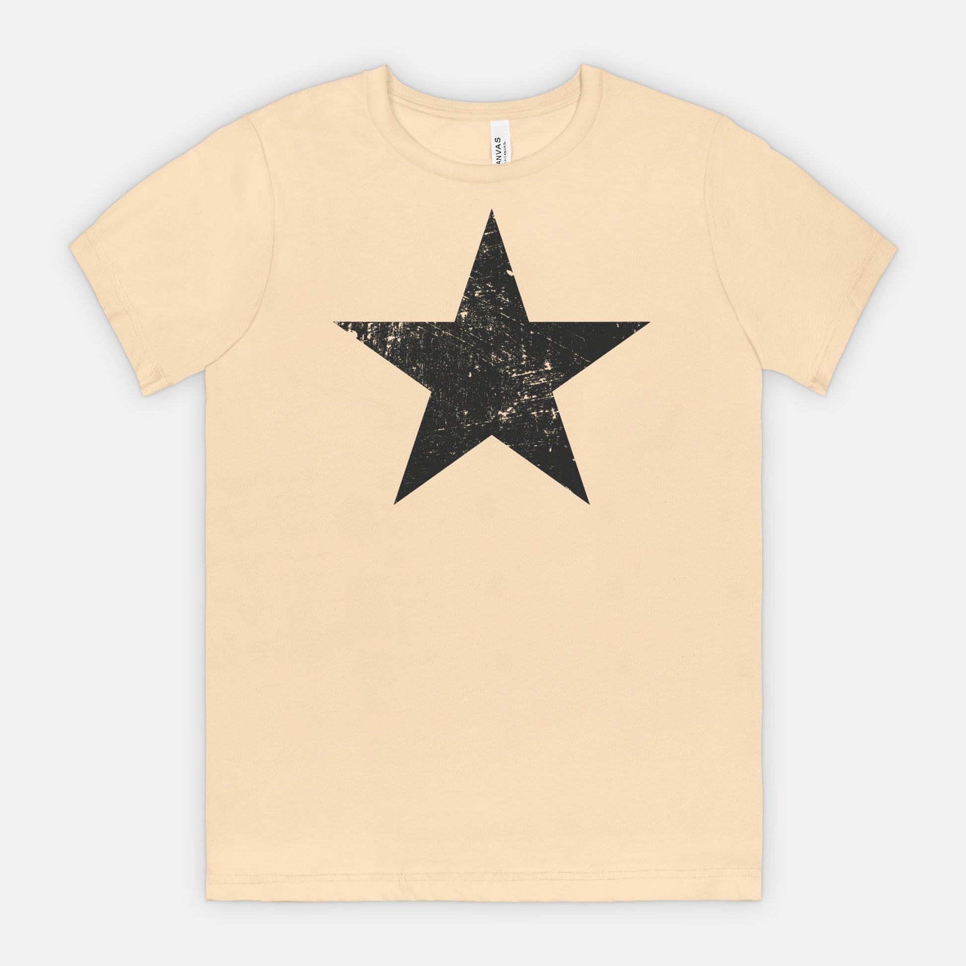 Soft Cream Bella Canvas 3001 T-shirt black distressed star tee designed by Red Rock Chaos.