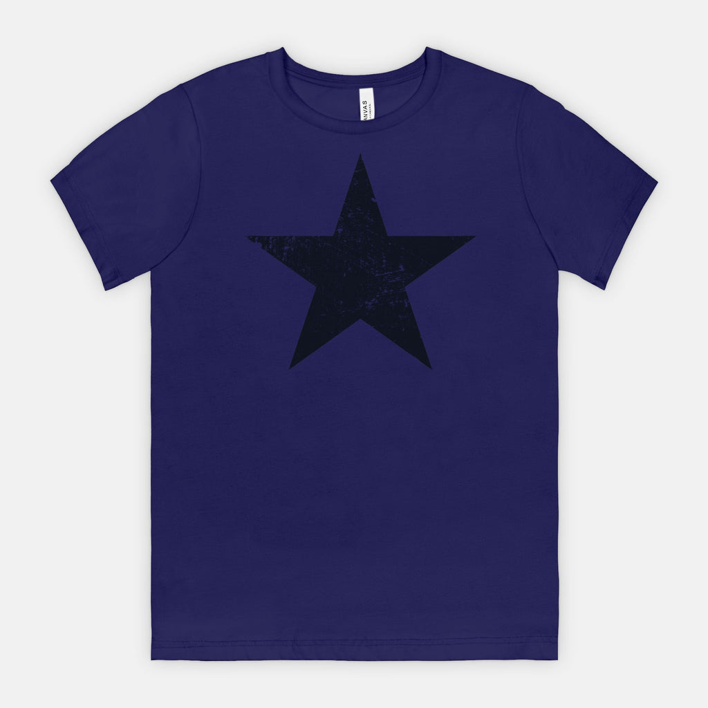 Team Navy Bella Canvas 3001 T-shirt black distressed star tee designed by Red Rock Chaos.