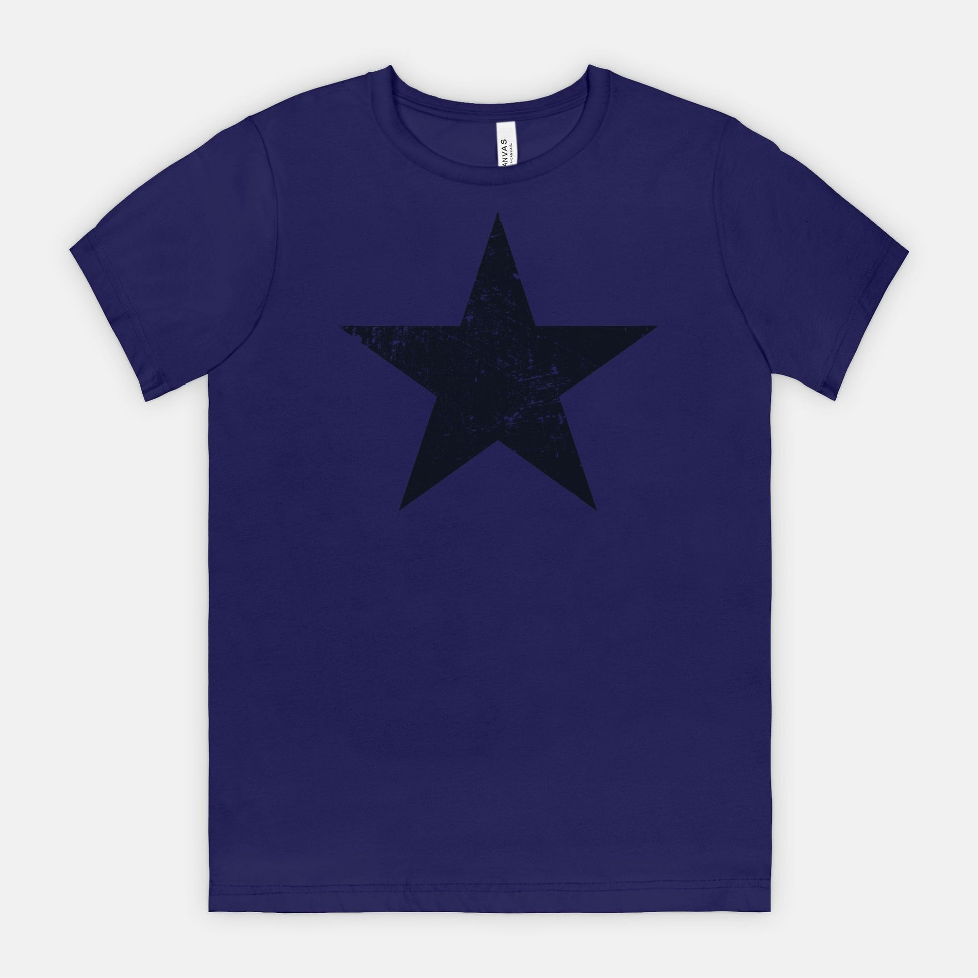 Team Navy Bella Canvas 3001 T-shirt black distressed star tee designed by Red Rock Chaos.
