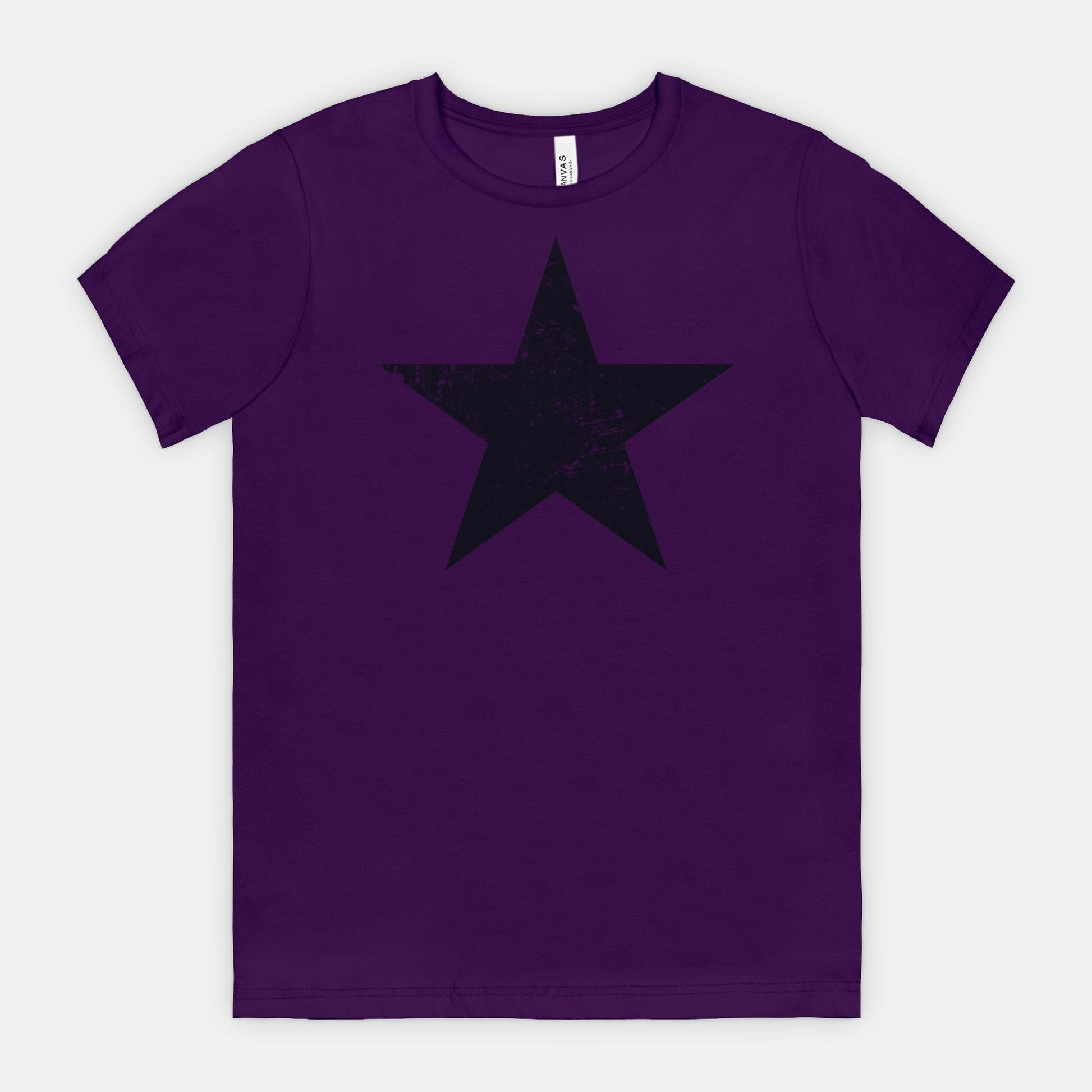 Team Purple Bella Canvas 3001 T-shirt black distressed star tee designed by Red Rock Chaos.