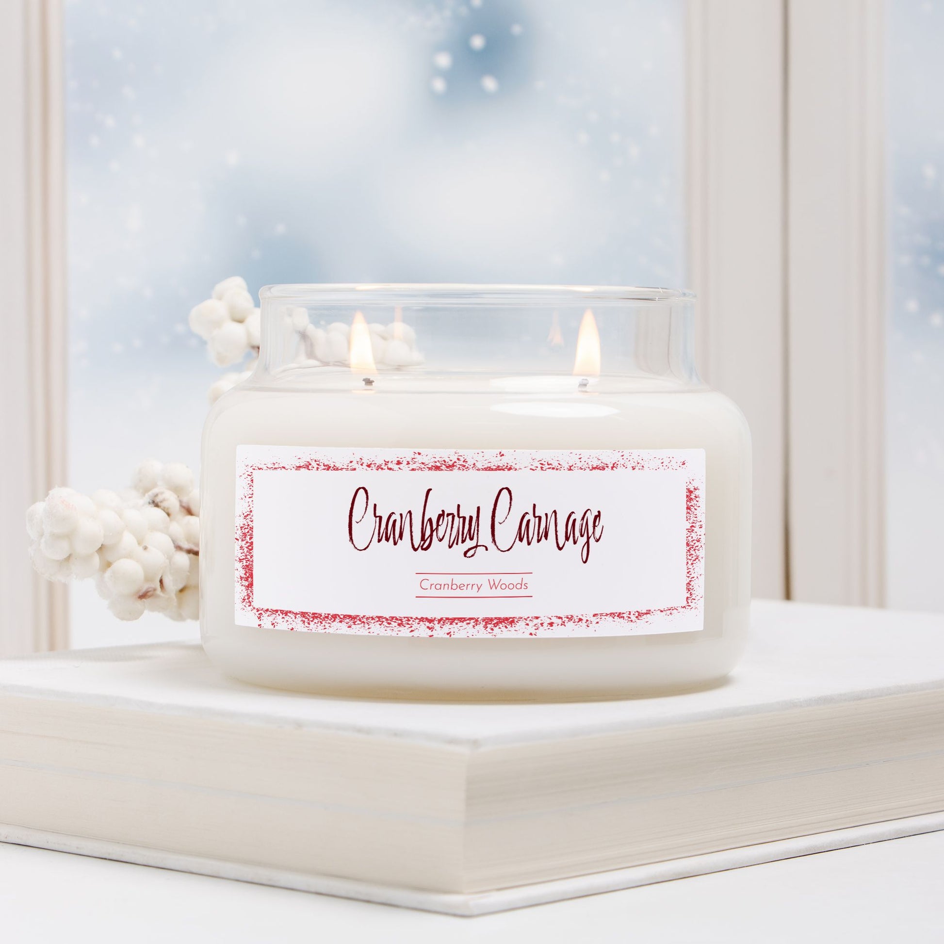 Cranberry Carnage – Cranberry Woods soy candle, 50-hour burn. Hand-poured USA chaos candle in glass jar with gold lid, designed by Red Rock Chaos.