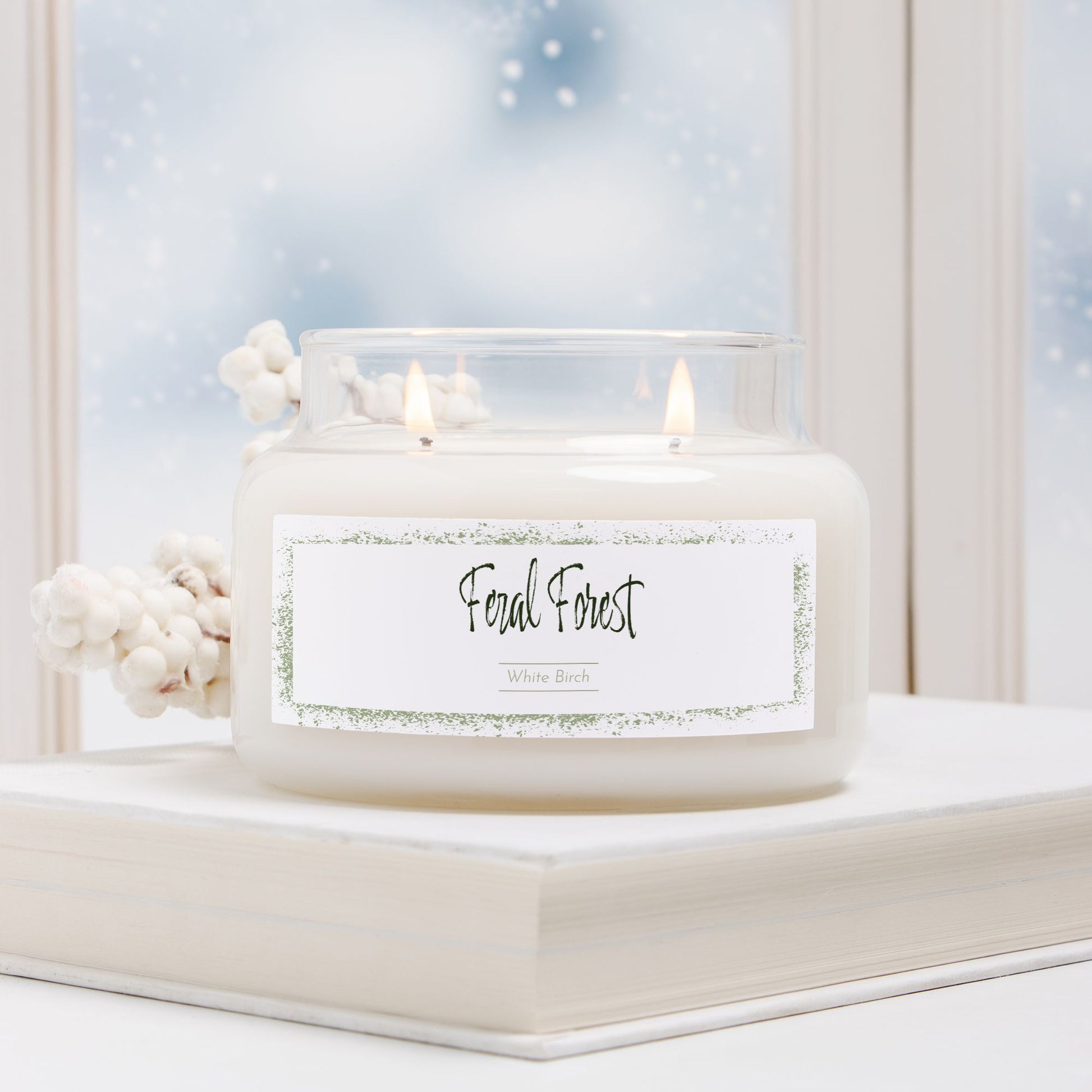 Feral Forest - Fresh birch woods soy candle, 50-hour burn. Hand-poured USA chaos candle in glass jar with gold lid, designed by Red Rock Chaos.