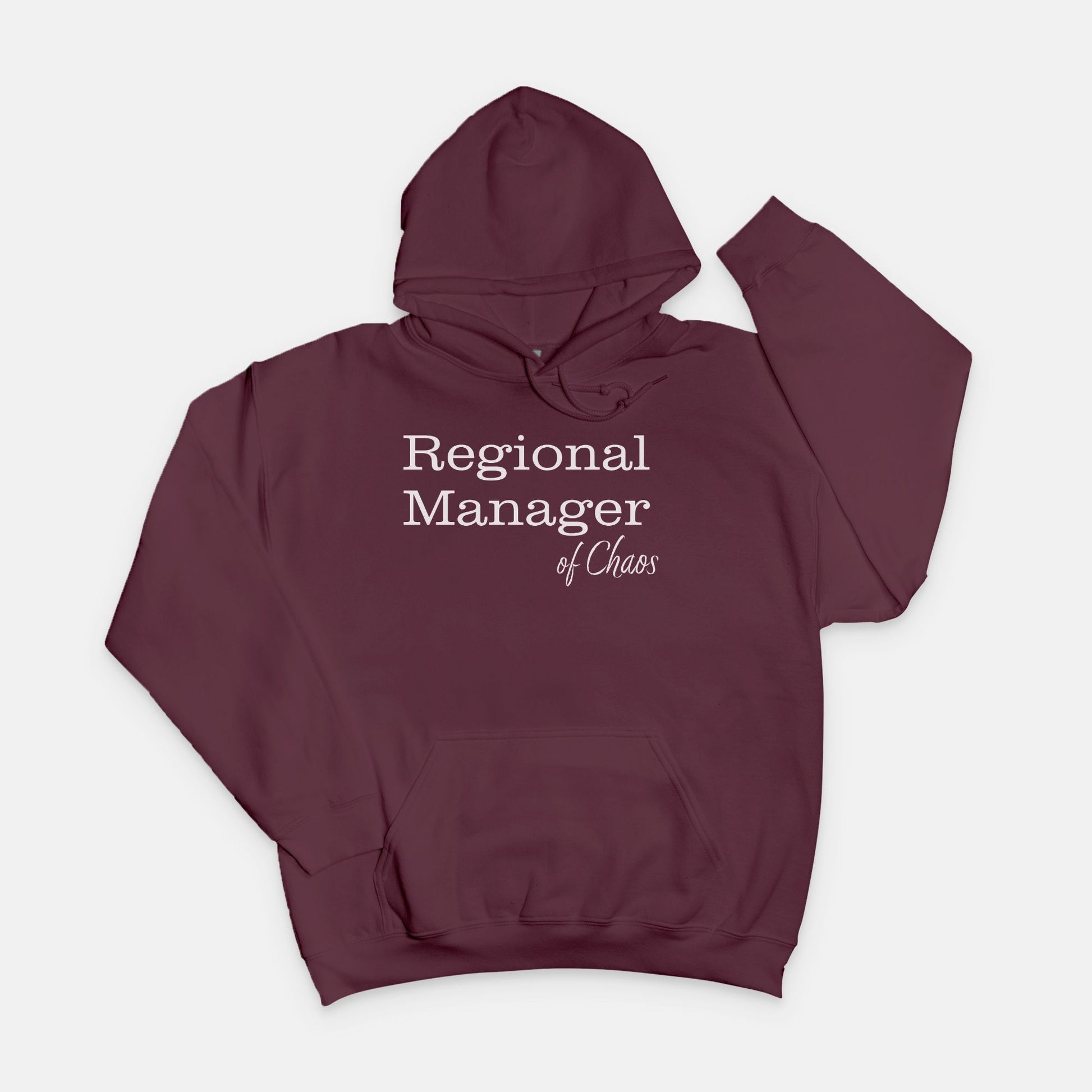 red-rock-chaos-regional-manager-of-chaos-hoodie-white-text-Maroon