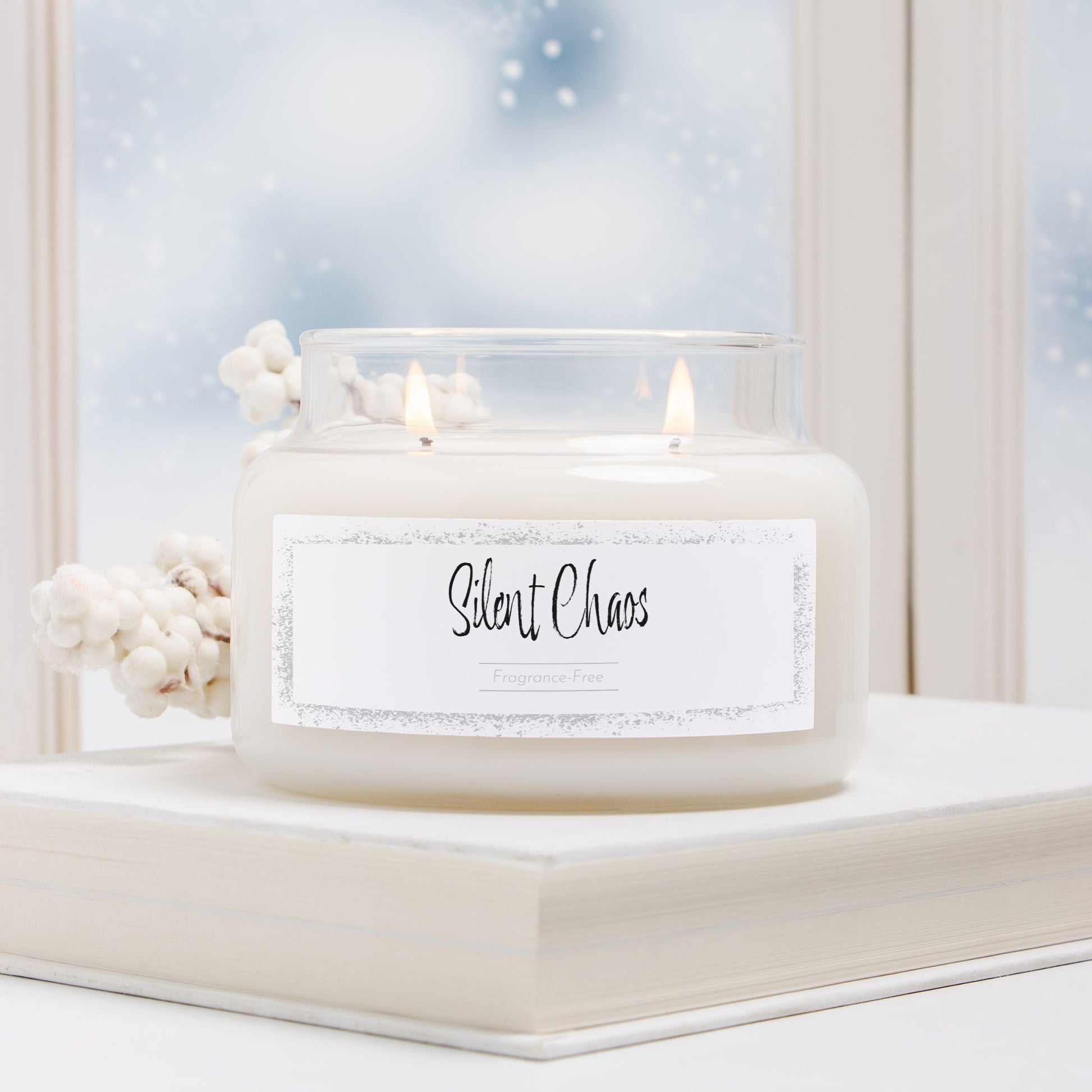 Silent Chaos – Fragrance-Free soy candle, 50-hour burn. Hand-poured USA chaos candle in glass jar with gold lid, designed by Red Rock Chaos.
