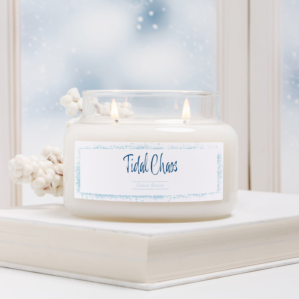 Tidal Chaos - ocean breeze - soy candle, 50-hour burn. Hand-poured USA chaos candle in glass jar with gold lid, designed by Red Rock Chaos.