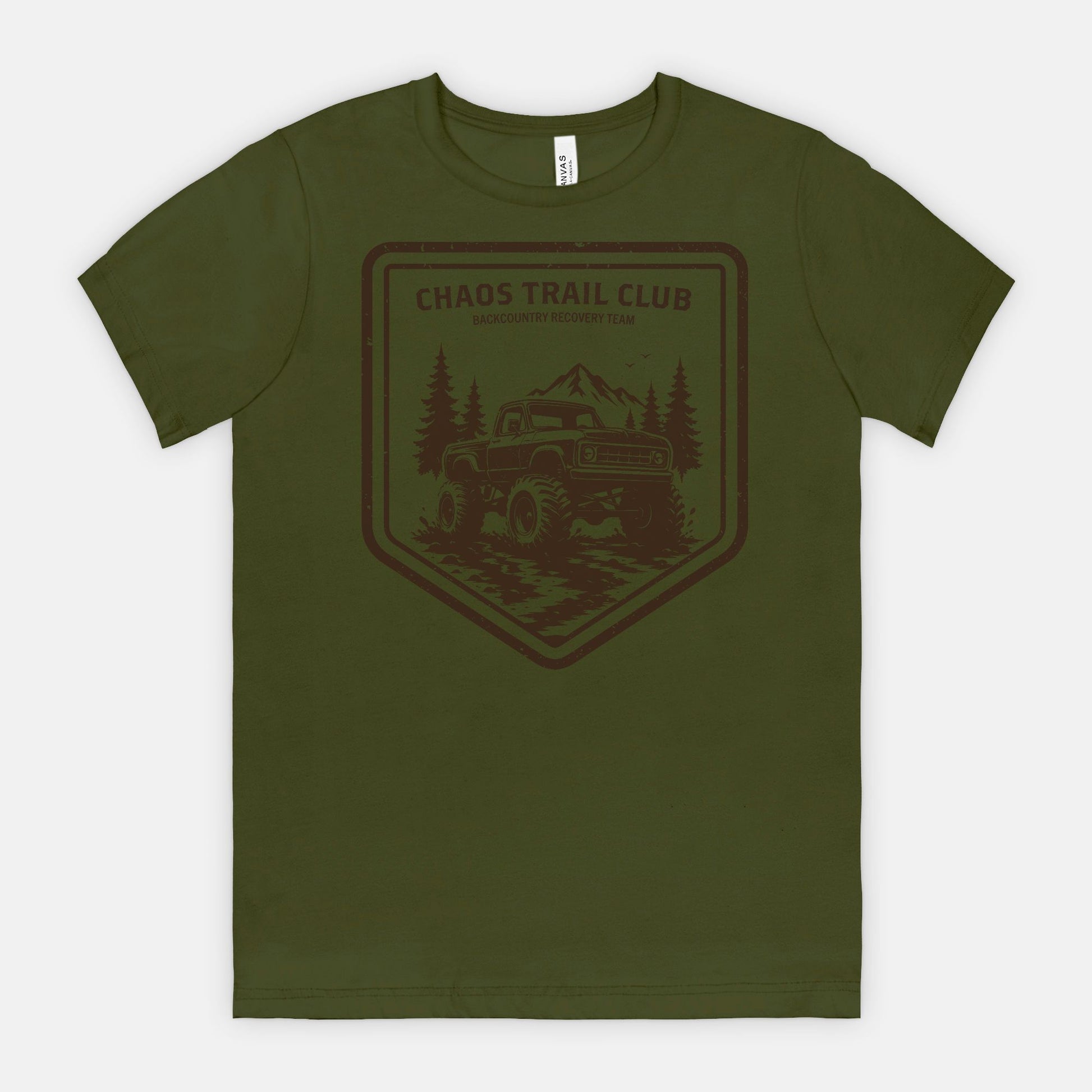 red-rock-chaos-vintage-monster-truck-offroad-shirt-Olive